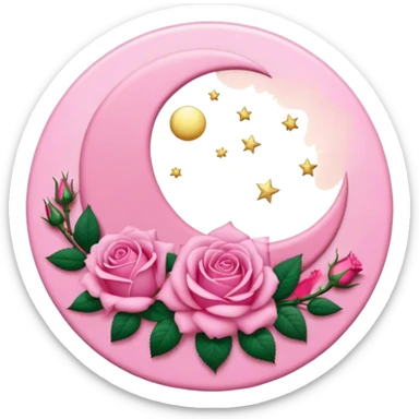 A round pink button with a crescent damask moon and pink roses in the center sticker