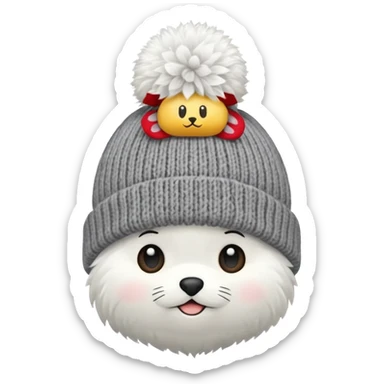 beanie with A fluffy pom-pom sticker