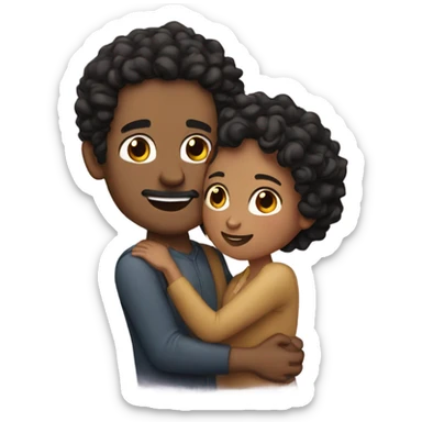 man with black curly hair hugging woman with brown long wavy  sticker