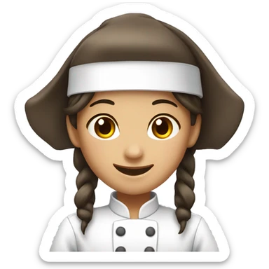 happy asian girl chef hat long hair brown skin dark hair sticker