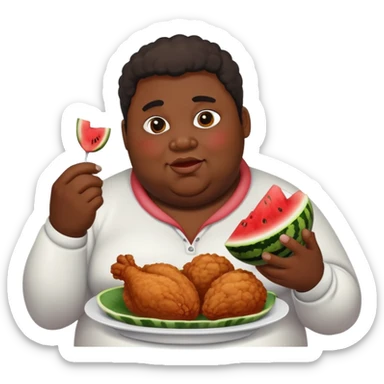 fat black person eating fried chicken and watermellon sticker