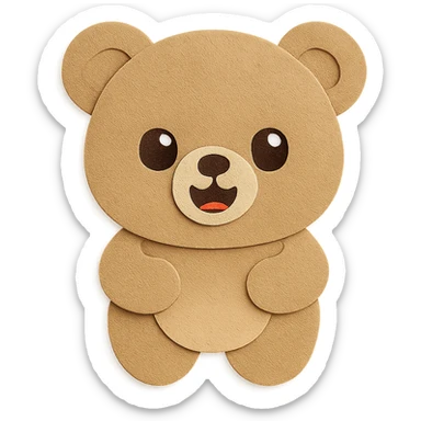 Apply the exact same paper craft visual effect as the reference image to the cute little bear. Keep all bear features, pose, and colors unchanged: soft pastel brown, happy open-mouth smile, round face, big sparkling eyes, round ears, chubby body, extremely soft and cute expression, clean lines, transparent background. Only change the paper craft visual effect to match the reference image exactly. sticker