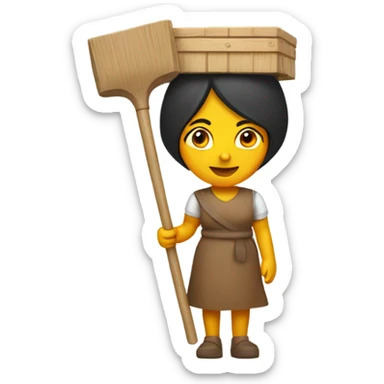 Indian woman wearing a wooden mop bucket on her head sticker