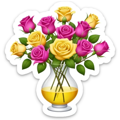 Fuschia and yellow bouquet of roses  in vase sticker