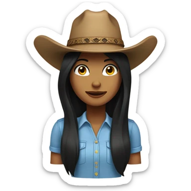 long black hair blue eye female wearing tan cowboy hat sticker