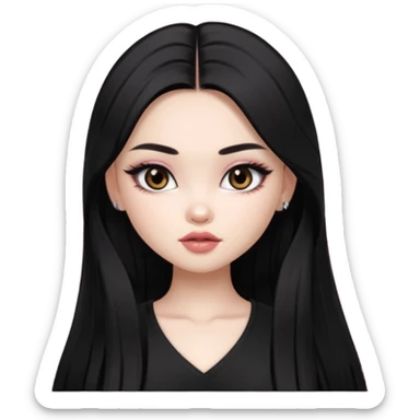 pale skin, girly bratz ASIAN vietnam baddie, beautiful dark brown eyes, pretty makeup, long dark black straight hair sticker