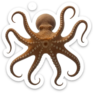 realistic octopus floating in water, viewed from underneath, arms spread out in every direction, mouth and underside visible, head facing away from viewer, no style, no background sticker