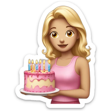 blonde girl with birthday cake sticker