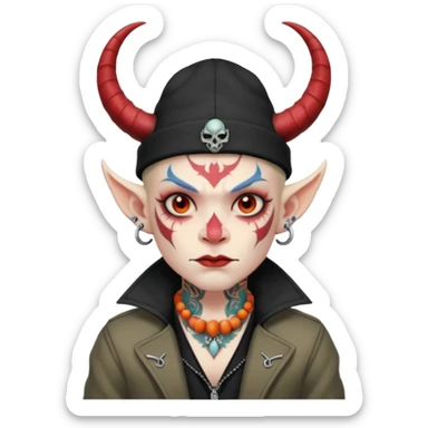 demon with tattoos, hat, jacket and horns sticker