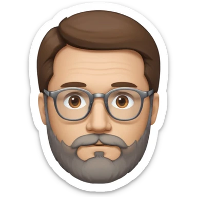 50 year old man with pale skin, medium brown hair (some gray at the temples) glasses and a beard shadow sticker