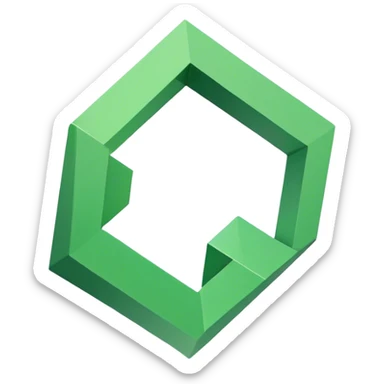 A stylized 3D square with a cutout center, with a green angled corner piece attached to the top right. Simple, geometric, flat design sticker