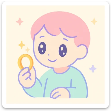 friendly style of a person holding a gold ring and inspecting it sticker