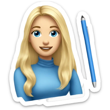 Long blonde hair, blue eyed woman sketching on a notepad  sticker