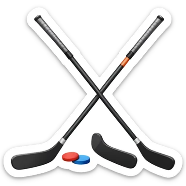 two hockey sticks crossing and a puck like the original apple hockey stick emoji sticker