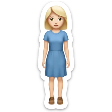Create me an emoji of a full body white female in a casual dress, looking slightly to her right. sticker