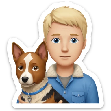 Blonde hair blue eye man with cattle dog sticker