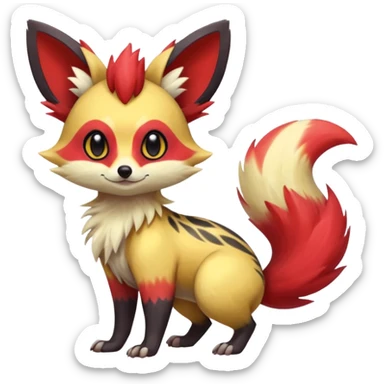 Rare realistic cool cute epic aesthetic colorful Fennekin-Zorua-Civet-Genet-species-Fakemon-hybrid-creature, with markings, full body sticker