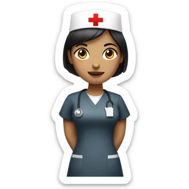 super short black straight hair female nurse with red cross sign hat wearing dress sticker