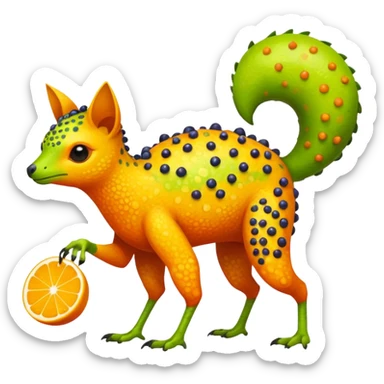 Bright Tropical Fruit-Colored Lime-Orange-Berry Speckled Vernid-Trico-creature inspired by LiLaiRa (full body) sticker