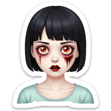 Zombie girl with short black hair and black bangs sticker