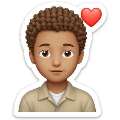 Brown boy with a dro fade haircut his hair is curly dreaming about his girlfriend small smirk on his face eyes closed with a little heart above his head sticker