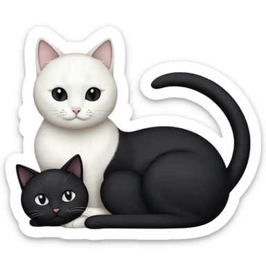 a black cat and a white cat in a yin-yang pose, stylized, emoji style, no background sticker
