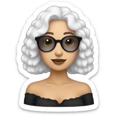 mujer pelo largo lacio negro con gafas y perro bichon blanco sticker