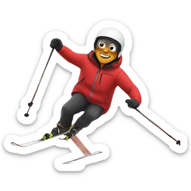 Boys skiing down the hill with a red jacket on and smoke flying behind his back sticker