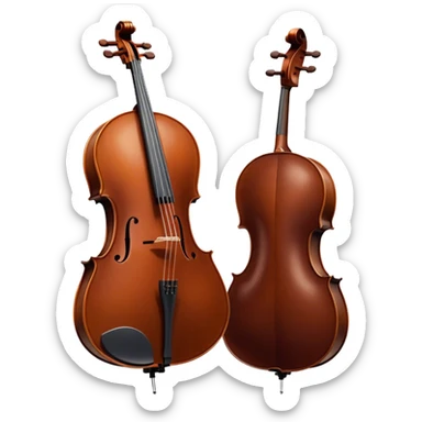 Cinematic Realistic Cello, deep brown polished wood, elegant f-holes creating contrast, warm golden light reflecting off its curves, glowing with depth and a rich musical resonance. sticker