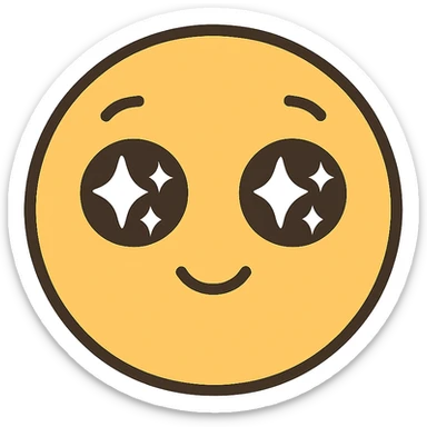 face with sparkly eyes emoji, digital illustration sticker