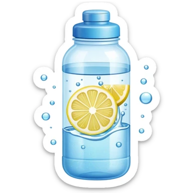 Morning hydration symbol: water bottle with lemon slice and sparkles representing creatine powder sticker