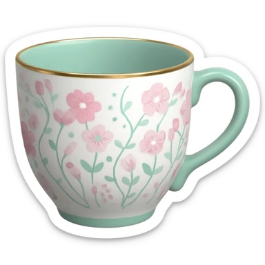 A simply beautiful whimsical Cottagecore patterned cup, isolated  sticker