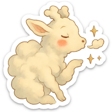 vanilla-colored cloud doe blowing a kiss with sparkles and rosy cheeks, soft Ghibli style sticker