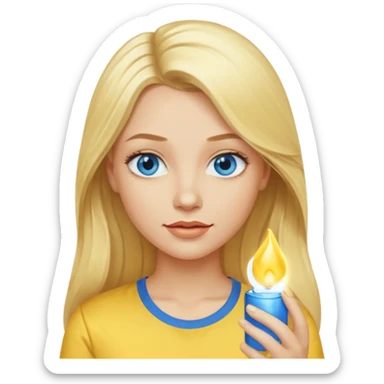 blonde woman long hair blue eyes yellow shirt shiny lips sticker