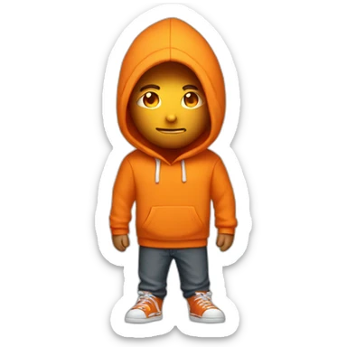 Guy with orange hoodie that cover his whole body with white flaming eyes sticker