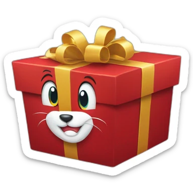 Tom from tom and jerry holding a red christmas present sticker