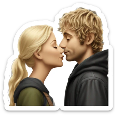 Pippin-hobbit wearing black hoodie kissing pretty blonde woman sticker