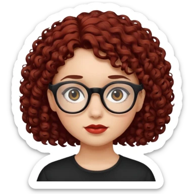 niña con pelo corto con rulos  color negro rojiso con lentes negros sticker