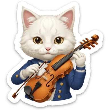 white cat play violin sticker