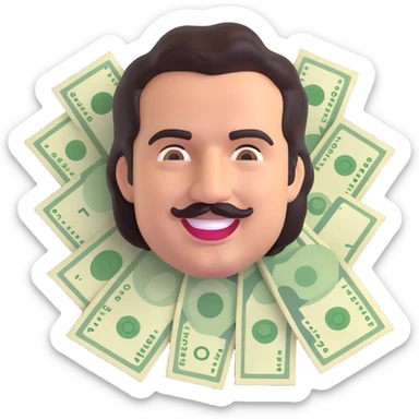 Pablo Escobar emoji smiling with a background of money sticker
