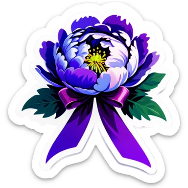 Purple peony tied with a light purple ribbon  sticker
