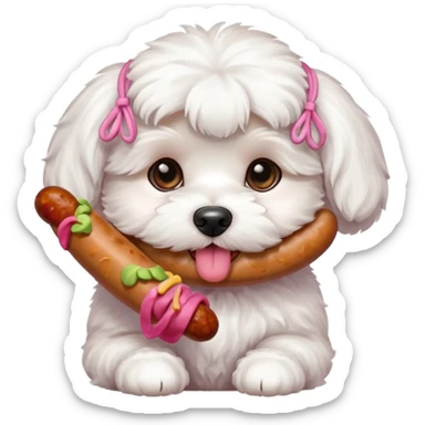 Bichon maltés comiendo salchicha sticker