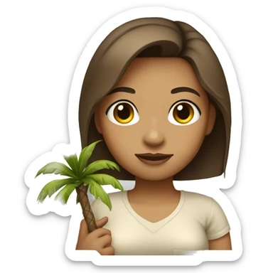 Light skin girl with brown hair carrying small palm tree sticker