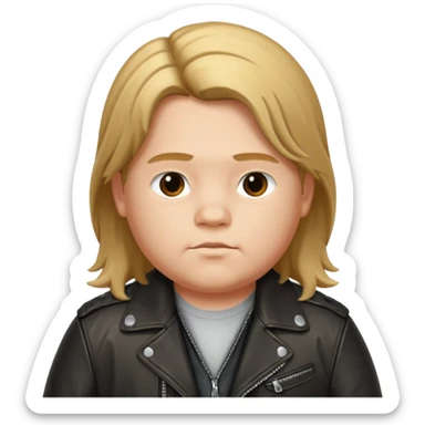 Long hair fat young boy in leather jacket sticker