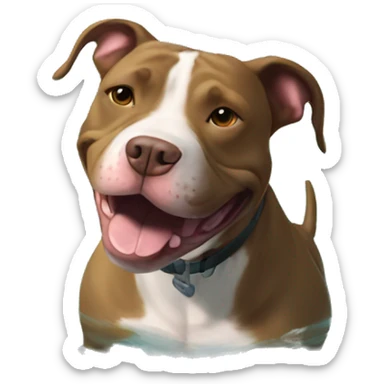 Pitbull smiling while swimming in little pool  sticker