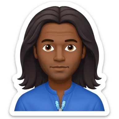Fabrice Morvan, French Singer (b.1966) with dark skin, long brown hair, blue outfit sticker