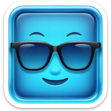 A glowing neon square in shades of blue, transparent background sticker