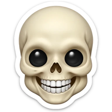 laughing skull, iOS emoji style, tilted head, squinting eyes, big grin, playful expression sticker