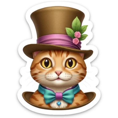 Realizza un gatto magico appena uscito dal cappello del cappellaio matto sticker