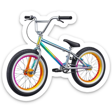 Brightly colored BMX stunt bicycle, clear detailed view, chrome accents, small wheels, freestyle BMX bike design sticker